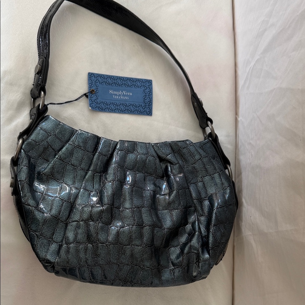 Simply Vera Vera Wang Shiny Black Croc-Embossed Shoulder Bag